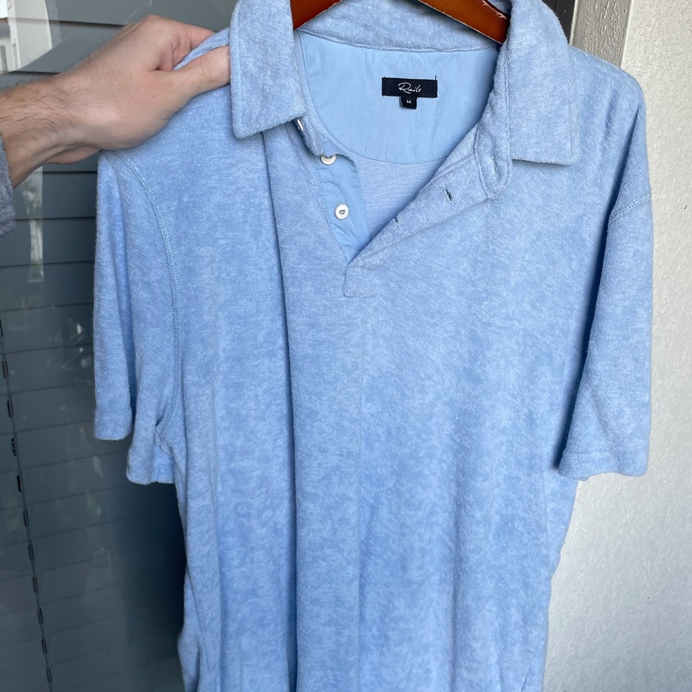 Beach-y Powder Blue Material Men’s Button Down Rails Shirt